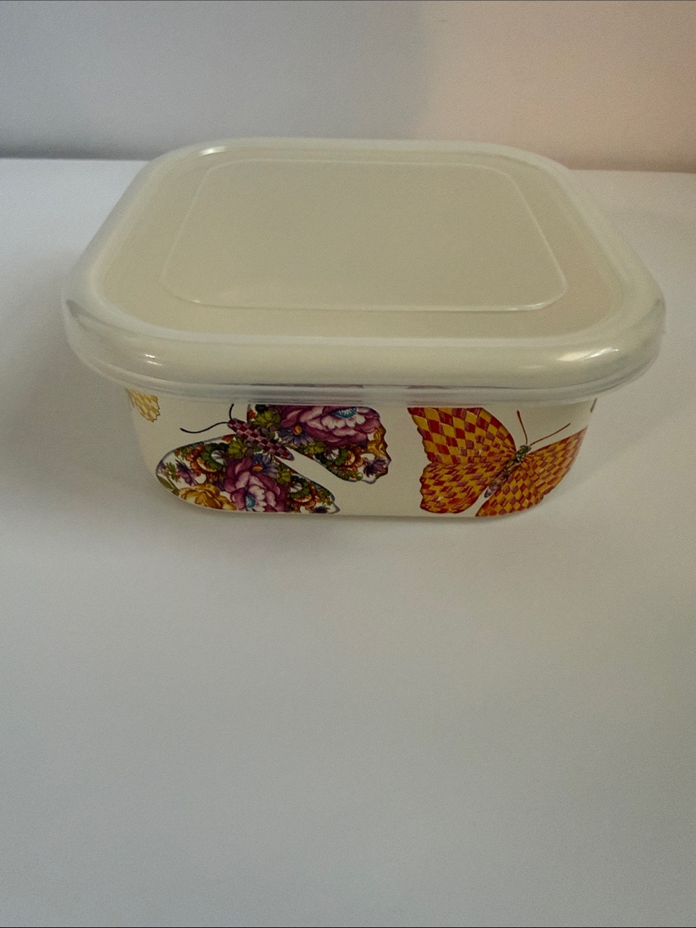 MacKenzie-Childs Vintage Butterfly Garden Medium Squarage Bowl with Lid